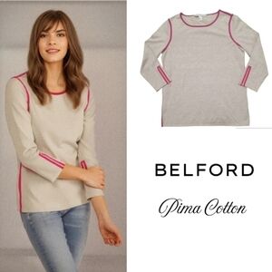 Belford Pima Cotton 3/4 Zipper Sleeve Crew Neck Top Size Medium NWOT